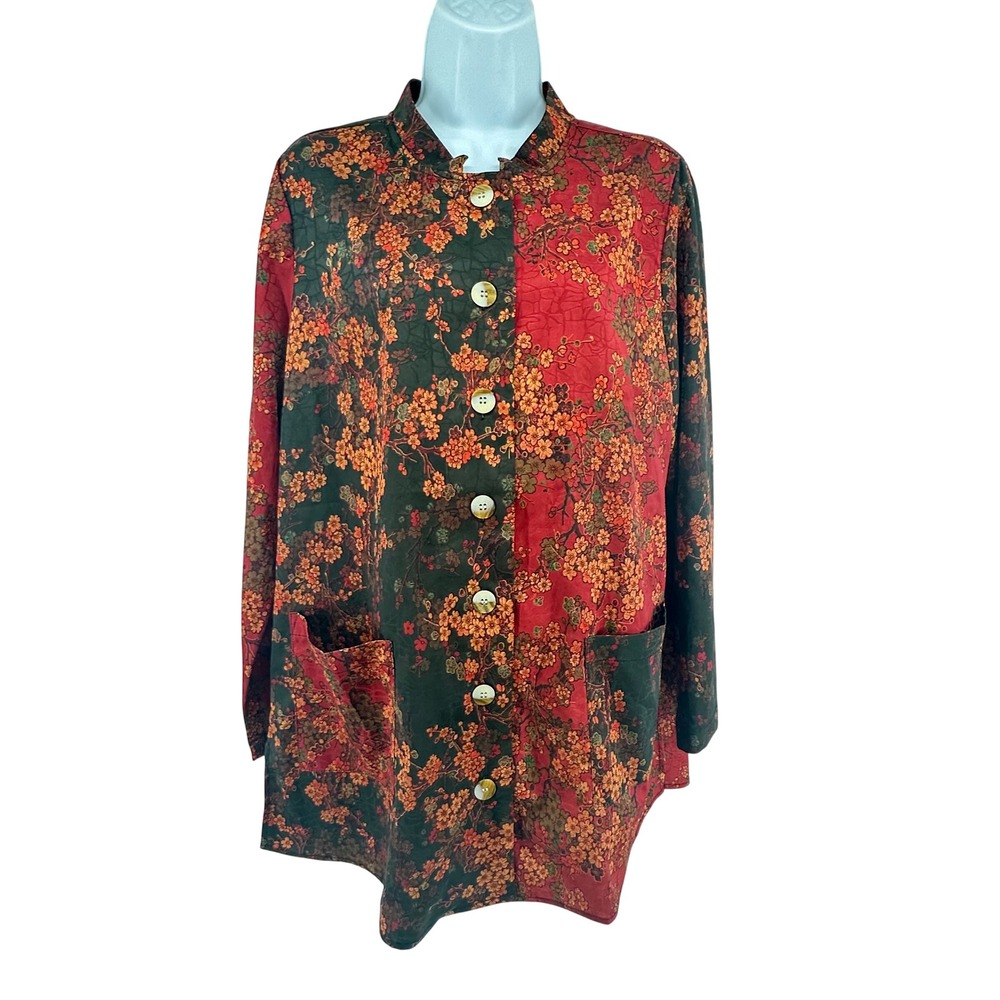 Soft Surroundings Button Front Tunic Artsy Layering Mandarin Lagenlook M Floral